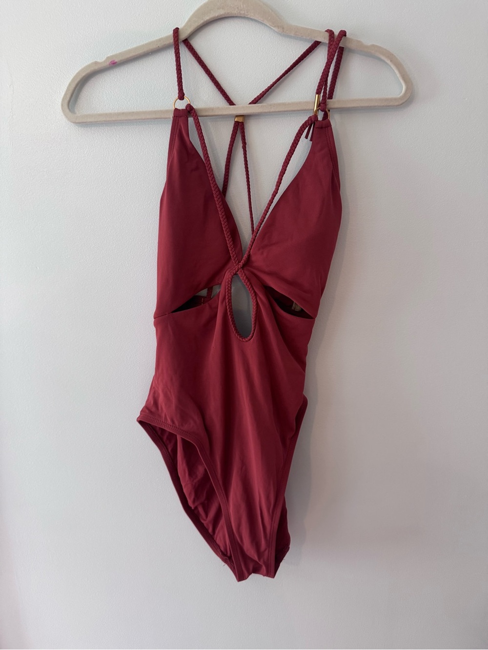 Robin Piccone Strappy Cutout One-Piece Swimsuit in Rust